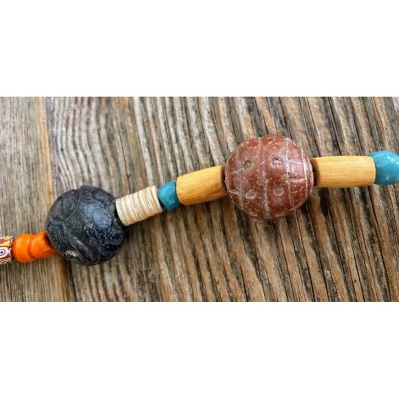 Vintage African Trade Bead Necklace HUGE Clay Beads millefiori Glass Sterling Cl - Picture 14 of 16
